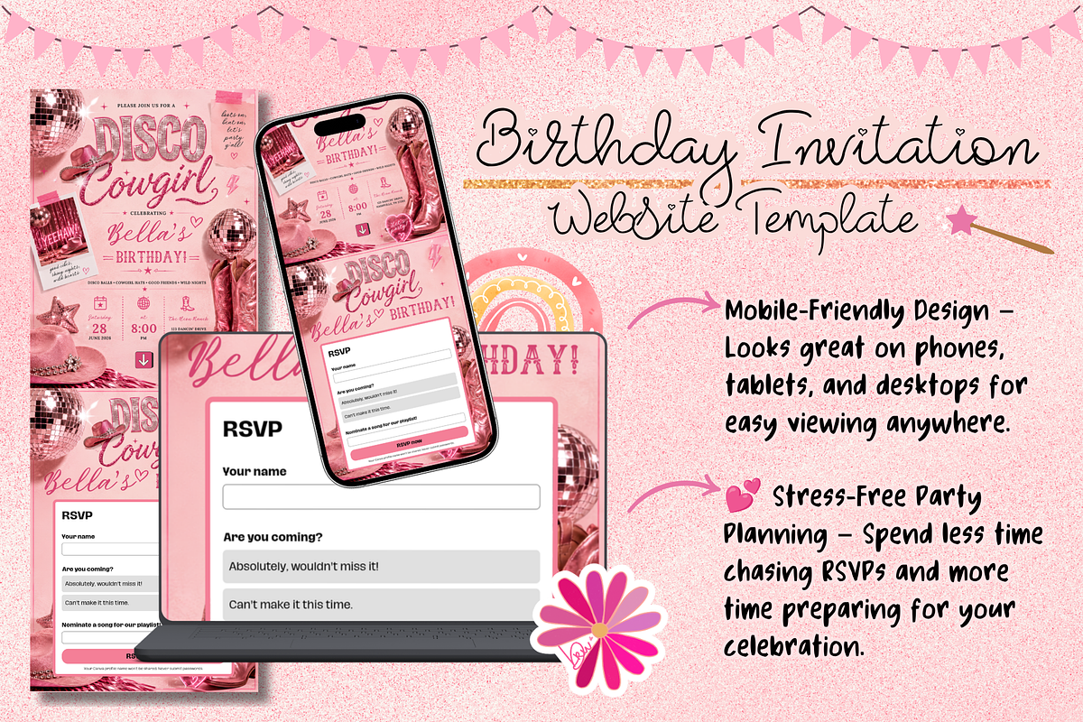 Disco Cowgirl Birthday RSVP Website, a Social Media Template by bellaROSEworkshop (Photo 5 of 5)