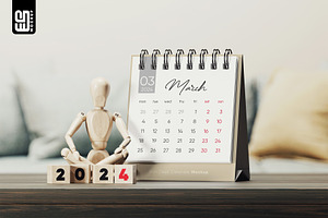 Mini Spiral Desk Calendar Mockup