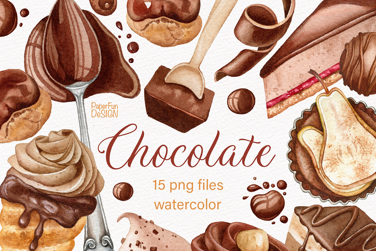 Watercolor Chocolate clipart., an Illustration by Mary (Photo 1 of 3)