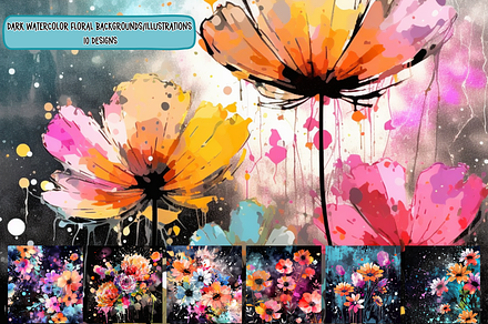 Dark Watercolor Floral Backgrounds