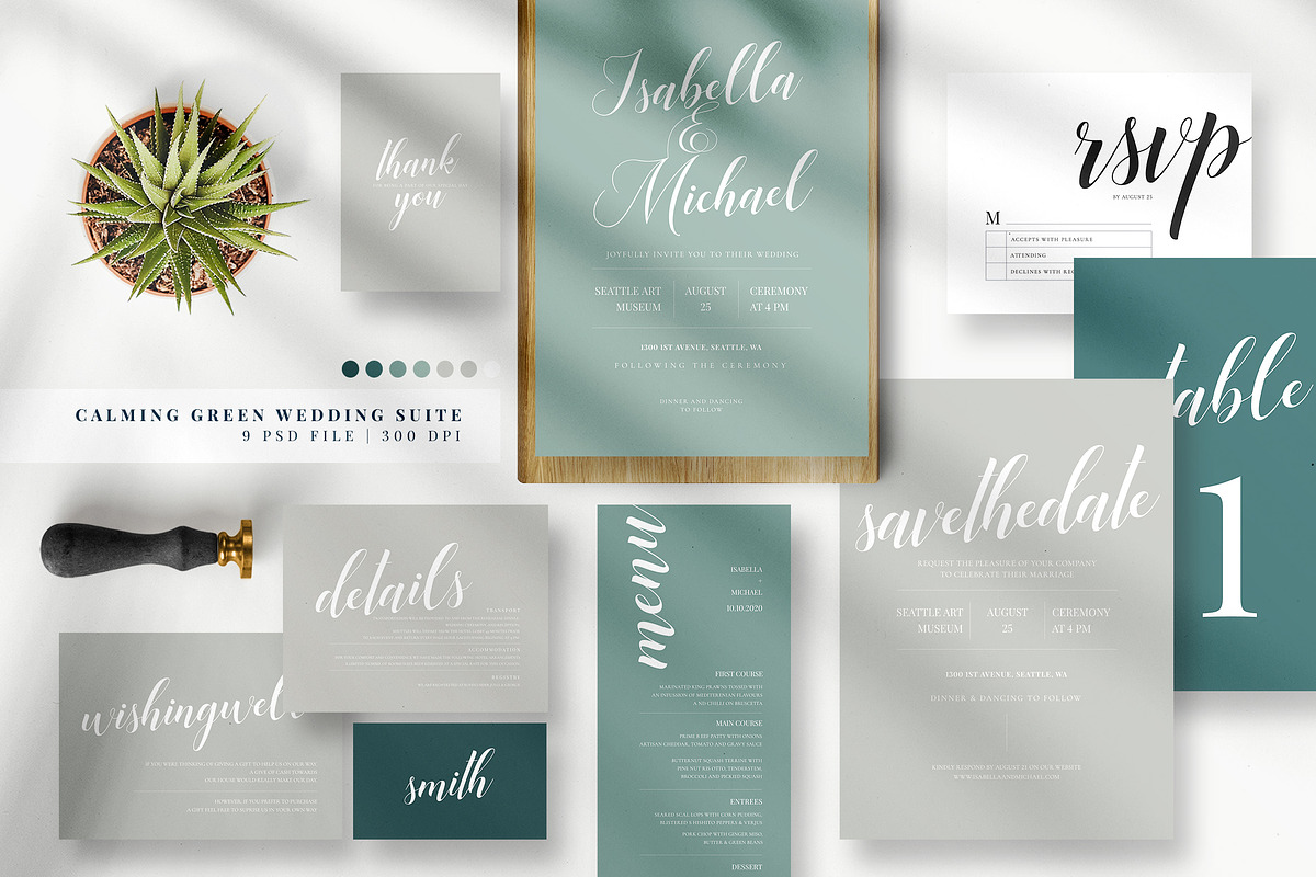 Calming Green Wedding Suite, an Invitation Template by Azka Creative (Photo 1 of 5)