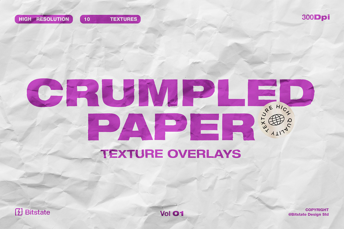 Crumpled Paper Textures, a Texture Graphic by Bitstate Design (Photo 1 of 4)
