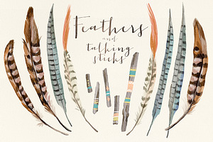 Watercolor Feathers Talking Sticks