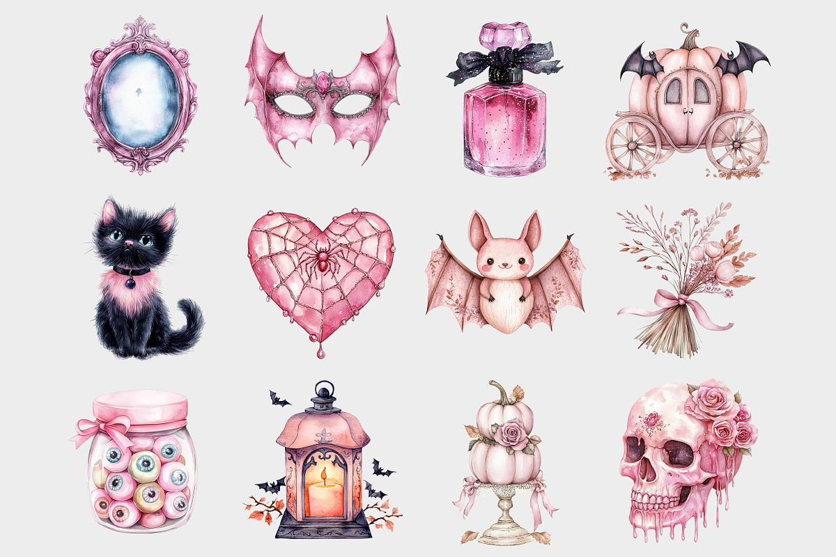 Watercolo Pink Halloween Clipart, a Seasonal Illustration by Design Market (Photo 2 of 4)