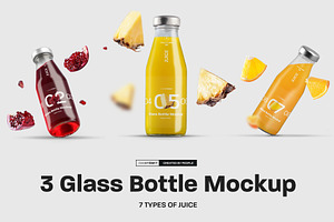 3 Mockups Glass Juice Bottle, a Packaging Mockup by Grow Design Craft Studio