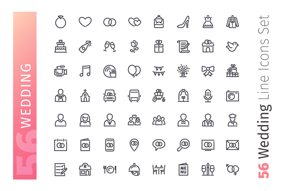 Wedding Line Icons Set, an Outline Icon by Voysla's Shop (Photo 2 of 4)