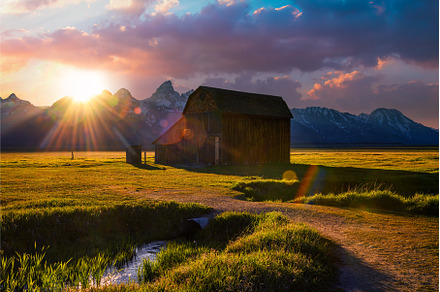 Sunset over a historic barn at, a Nature Photo by Nick Fox
