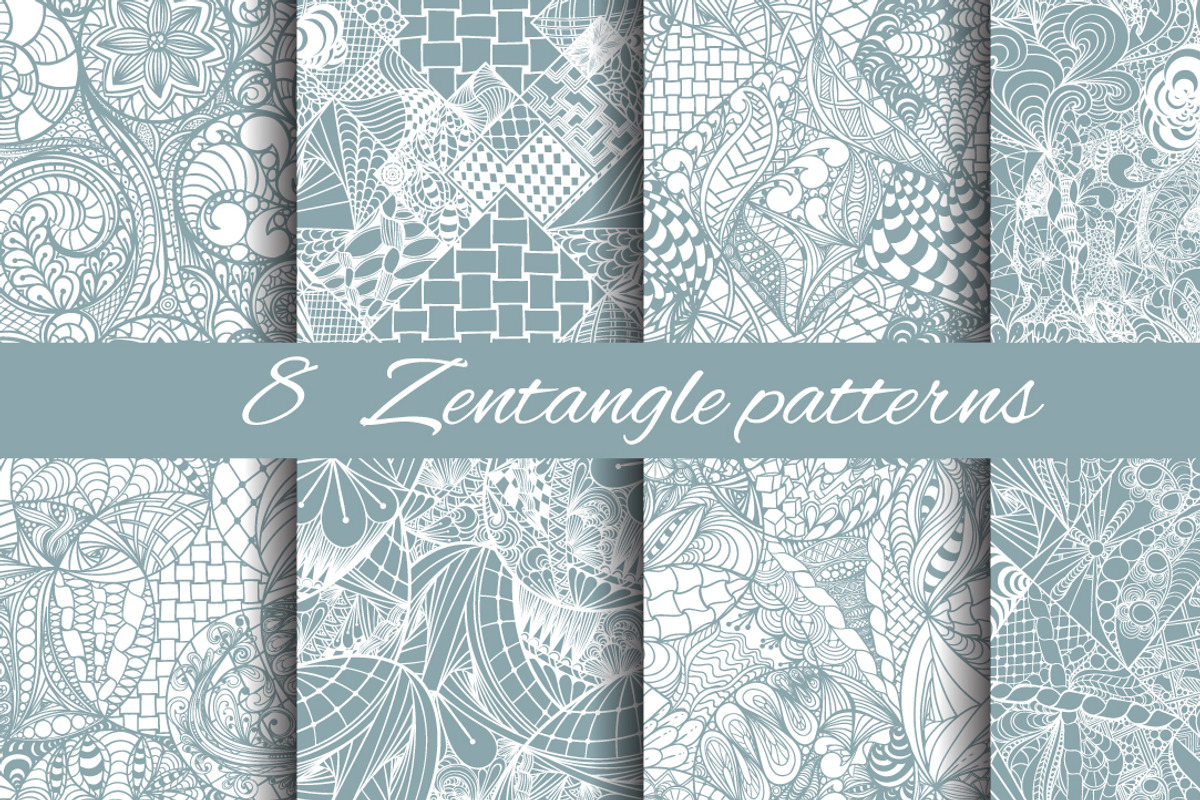 8 Zentangle patterns, a Pattern Graphic by Mespilia