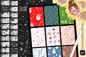 150Procreate Christmas Pattern Brush, a Brush Add-On by DrawingStoryShop