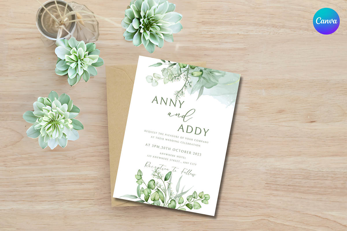 Green Leafy Wedding Invitation Card., an Invitation Template by TheSimplySereneShop (Photo 7 of 7)