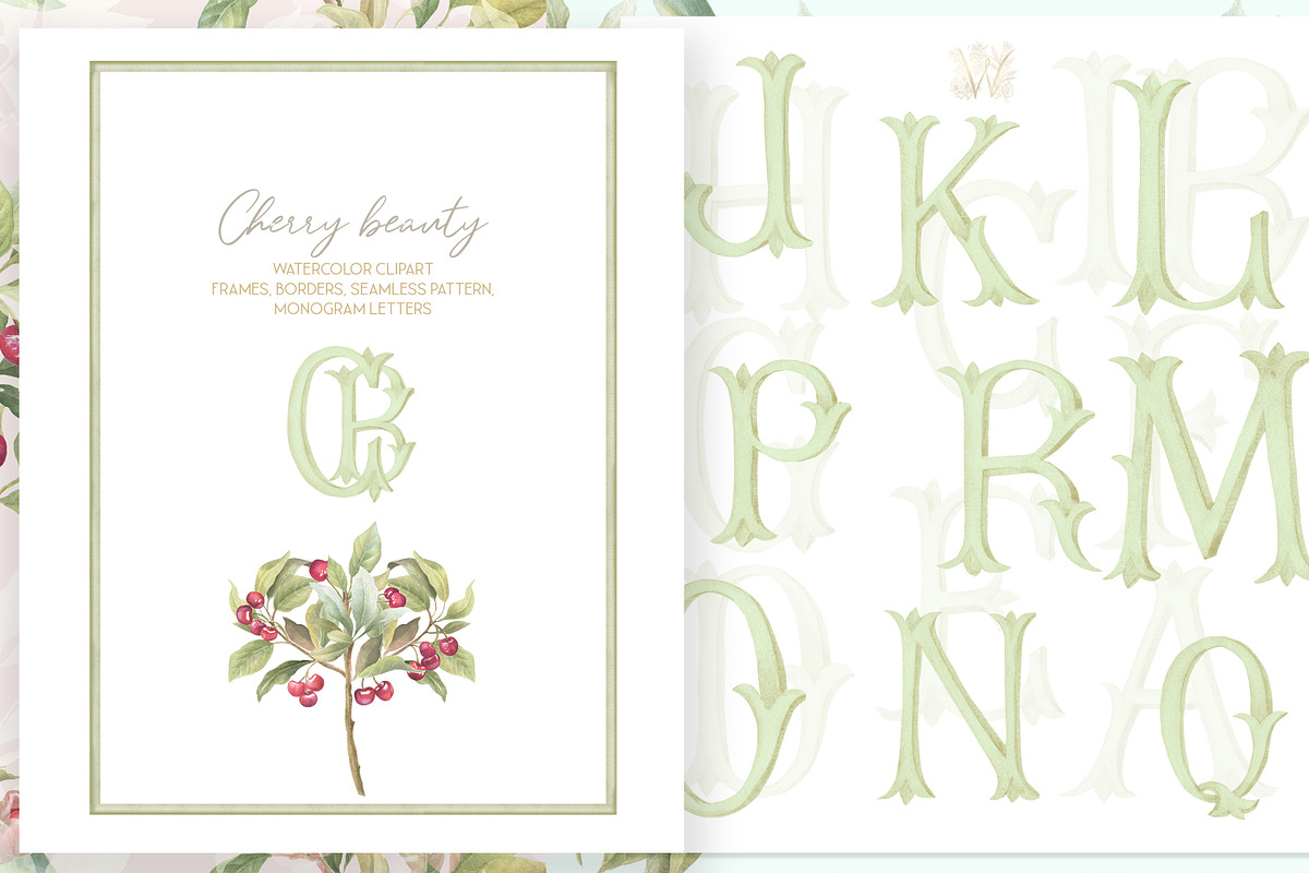 Cherry Botanical Frames Watercolor, a Decorative Illustration by WonderWonder (Photo 6 of 7)