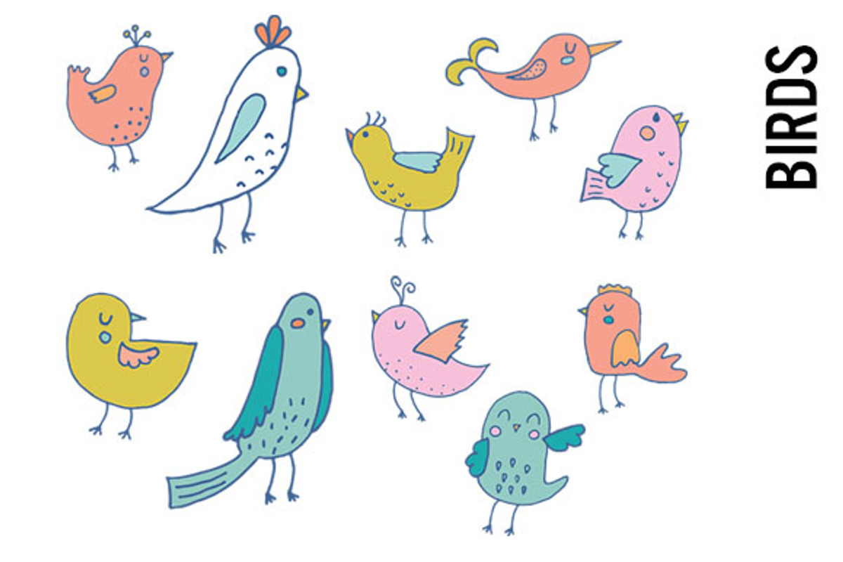 Pastel Bird Doodle Clipart, an Illustration by Pepper
