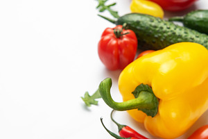 Fresh vegetables border for healthy food concept, a Food & Drink Photo by Olena Rudo