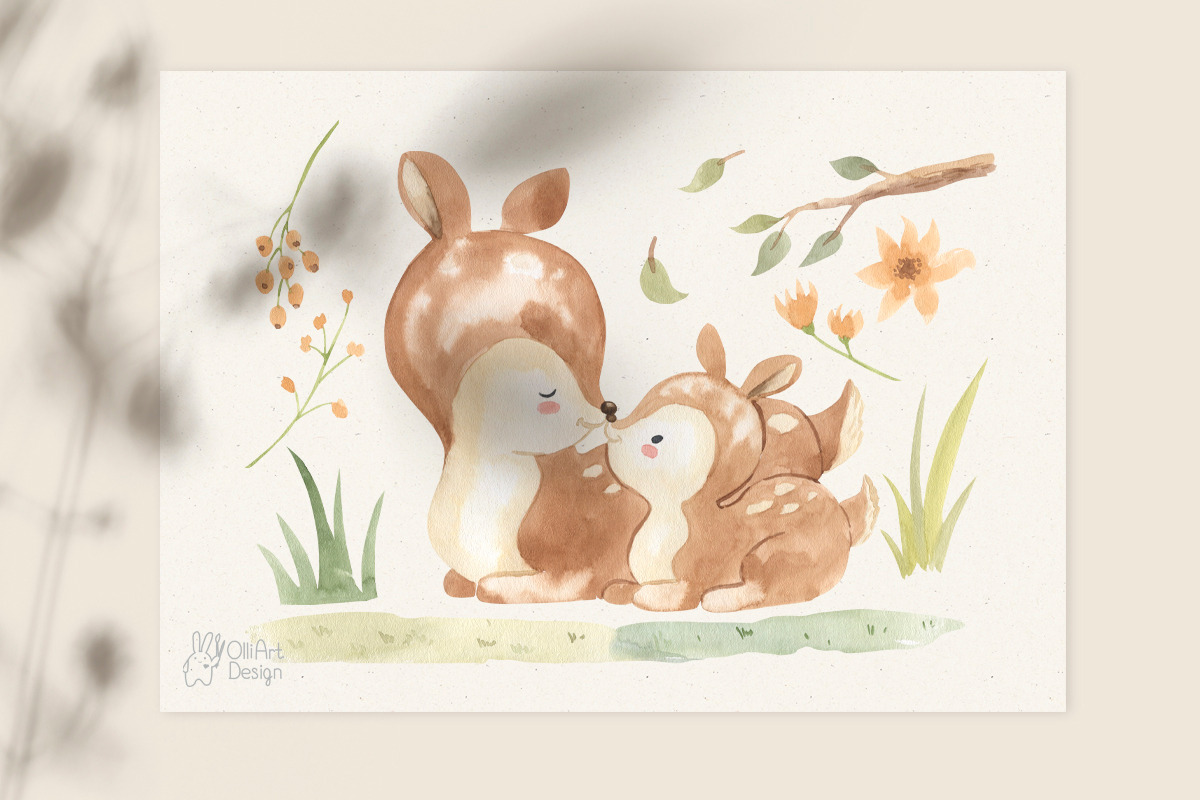 MOTHER AND BABY. Woodland animal, an Animal Illustration by OlliArtDesign (Photo 7 of 14)