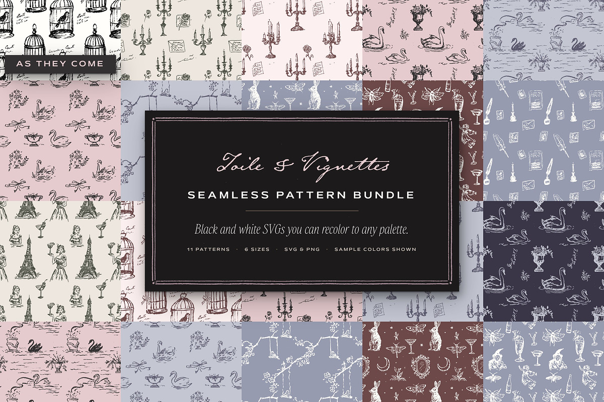 Toile & Vignette Seamless Patterns, a Pattern Graphic by The October Creative (Photo 1 of 12)