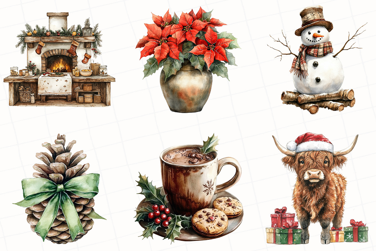 Watercolor Rustic Christmas Clipart, an Illustration by OK Design (Photo 5 of 5)