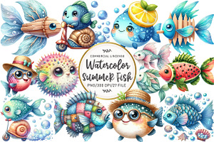 Quirky Summer Fishes Clipart, an Illustration by OK Design