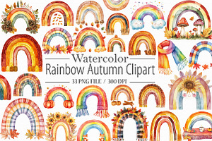 Watercolor Rainbow Autumn Clipart, an Illustration by Libby Wishes
