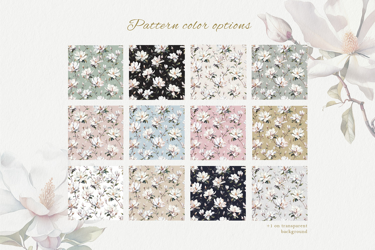 Watercolor Magnolia Patterns, a Pattern Graphic by Holovei (Photo 3 of 10)