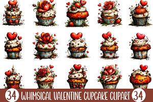 Whimsical Valentine Cupcake Clipart, an Illustration by Designking
