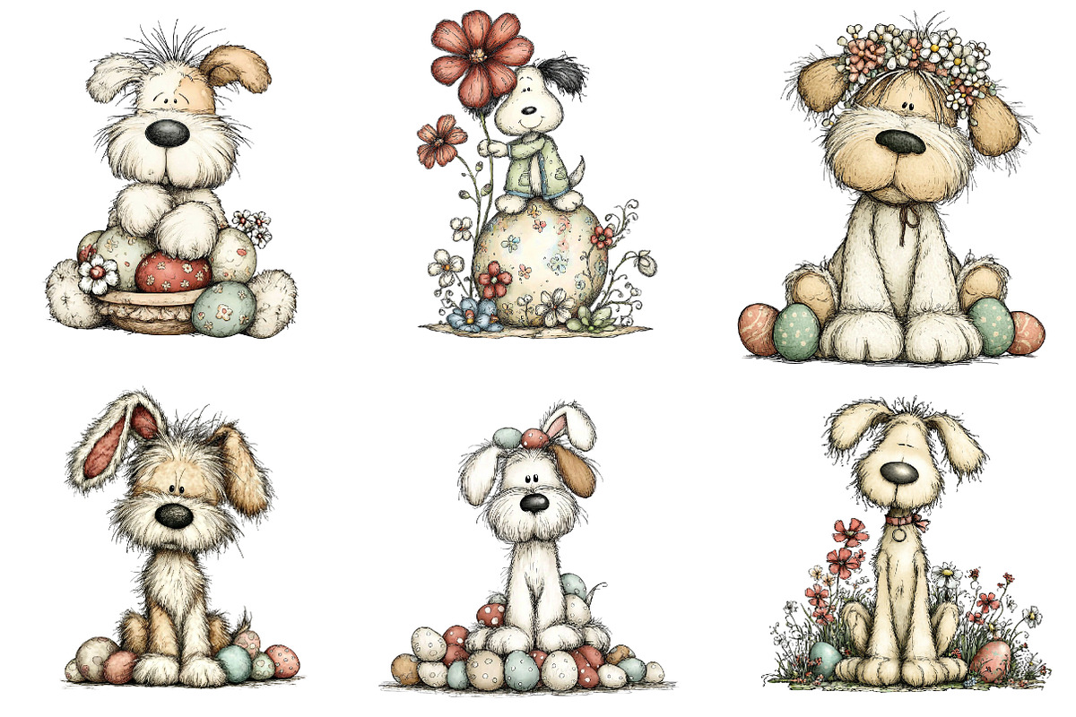 Whimsical easter dogs clipart, an Illustration by CreationArt (Photo 4 of 7)