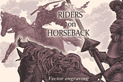Design set Riders on horseback, an Animal Illustration by Vector Engraving (Thumbnail 1 of 4)