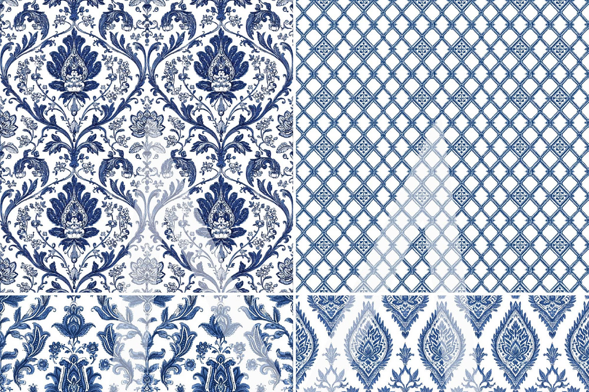 Blue Toile de Jouy Pattern Paper Set, a Pattern Graphic by Maishop (Photo 2 of 15)