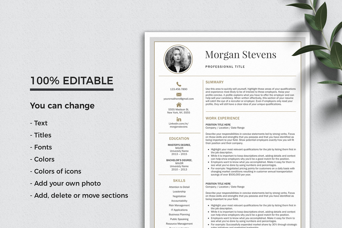 3 Page Resume Template CV with Photo, a Resume Template by Klamp Studio (Photo 6 of 10)