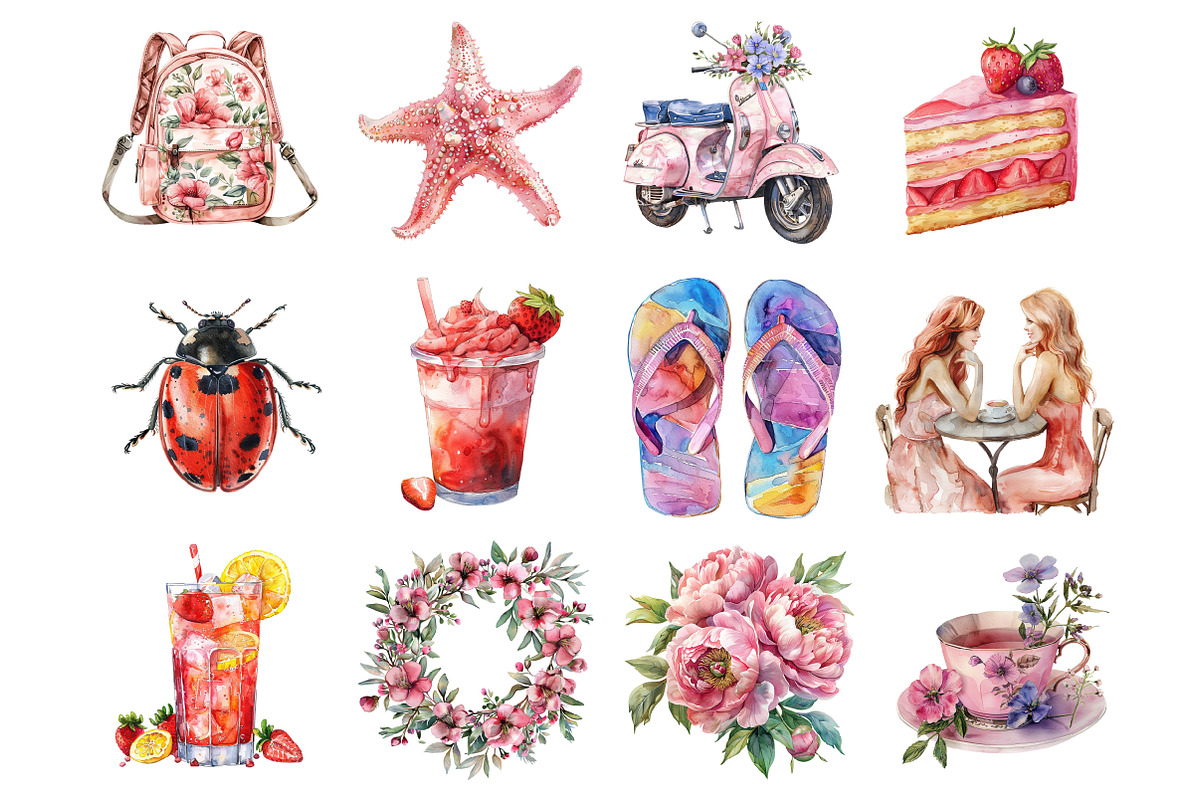 Watercolor Pink Summer ClipArt, an Illustration by Design Market (Photo 4 of 5)
