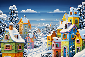 Winter Ice Painting Houses