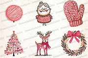 Cute Christmas Doodles Watercolor, an Illustration by DreamCafeArt (Thumbnail 6 of 7)