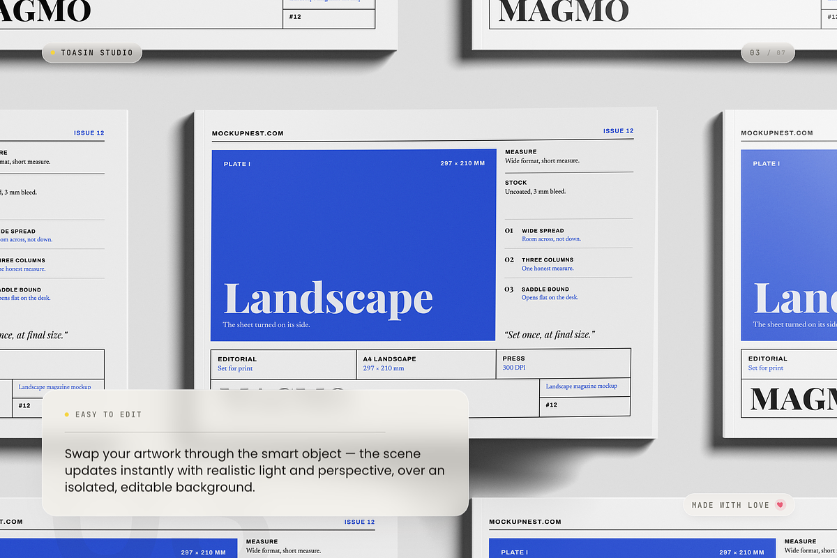 A4 Landscape Magazine Mockup, a Books & Magazine Mockup by Toasin Studio (Photo 3 of 7)