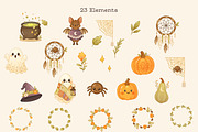 Boho Halloween Clipart & Frames, a Seasonal Illustration by Bielousova Art (Thumbnail 2 of 8)