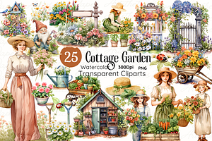 Cottage Garden Watercolor Clipart