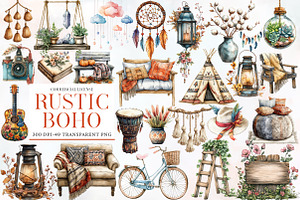 Watercolor Rustic Boho Clipart, an Illustration by Designworld