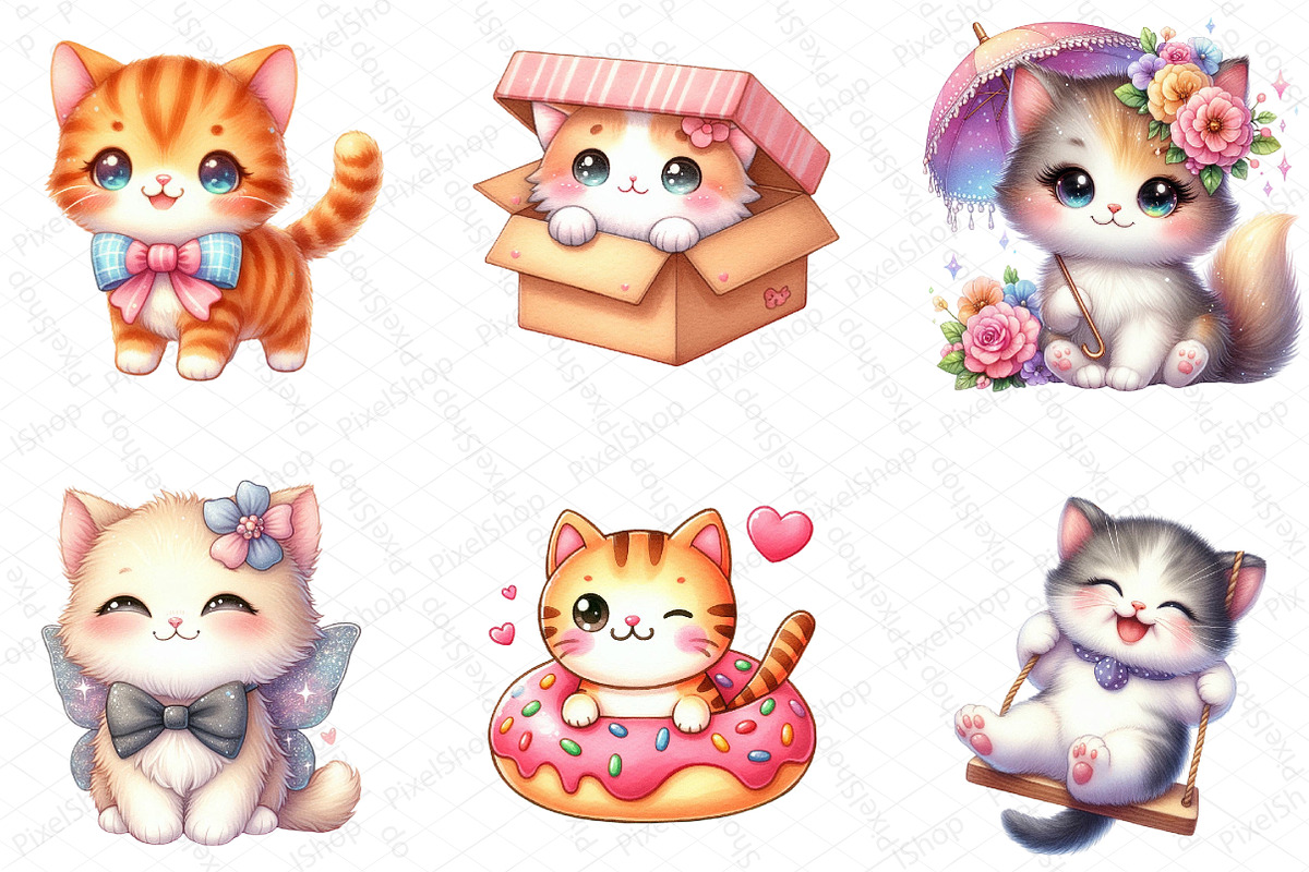 Kawaii Cats and Kitten Clipart, an Illustration by DreamPrint404 (Photo 2 of 6)