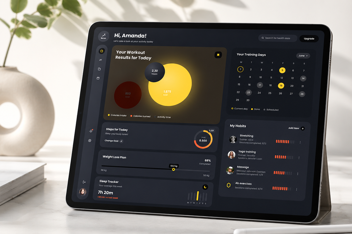 Be.Run - One Page Dashboard Dark, an UI Kit Template by CodeTurtle (Photo 2 of 2)