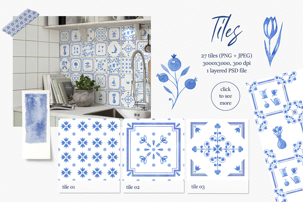 Dutch watercolor tiles and ornaments, a Decorative Illustration by ArtPavo (Photo 2 of 7)