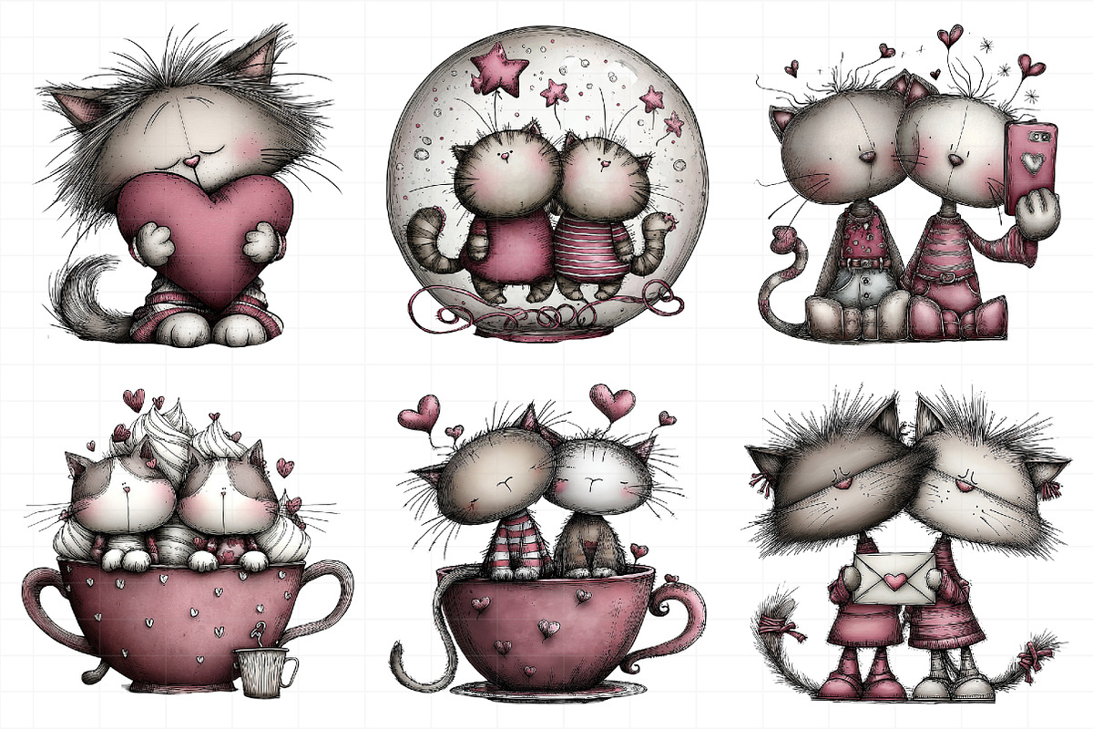 Sweet Valentine Cat Couple Clipart, an Illustration by Daily.Designs (Photo 7 of 8)