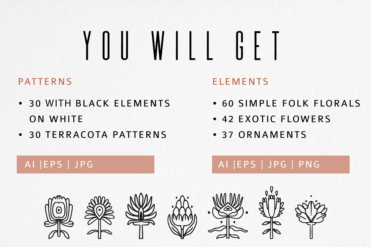 FOLK FLOWERS patterns, elements, an Outline Icon by Lena Nikolaeva (Photo 2 of 12)