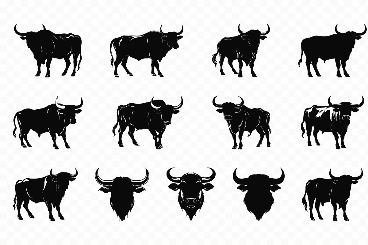 Bull Black Silhouettes Clipart Set, a Person Illustration by Gfx Expert Team (Photo 2 of 3)