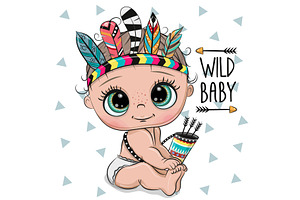 Cartoon Baby With Feathers On A