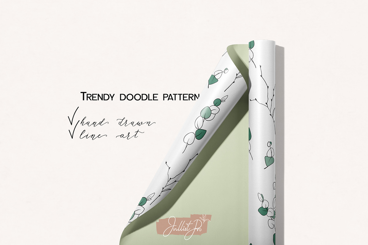 Doodle Eucalyptus botanical line art, a Pattern Graphic by JuDesign (Photo 5 of 7)