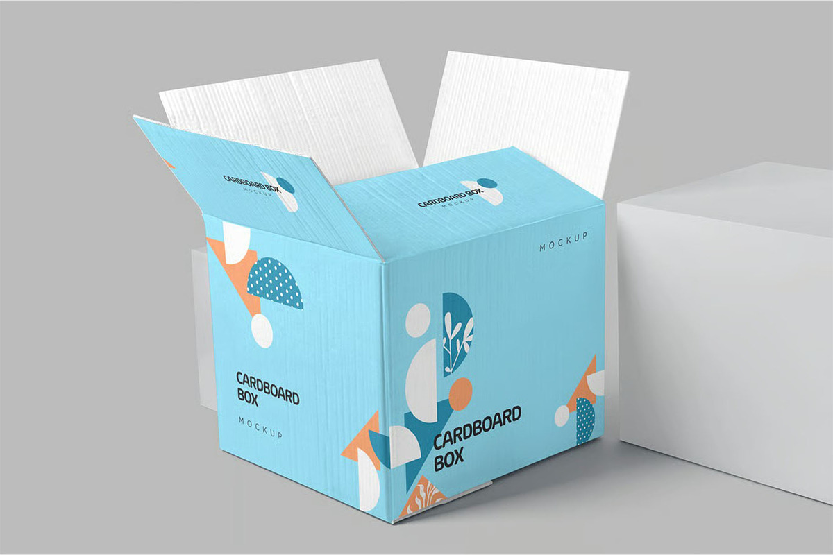 4 Cardboard Box Mockups, a Packaging Mockup by megostudi0 (Photo 2 of 6)