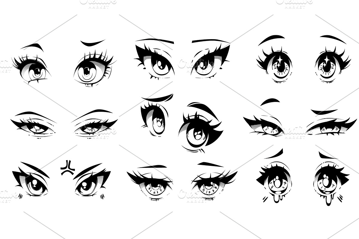 Kawaii anime facial eyes with, an Illustration by art PVP - market