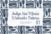 Indigo Sea Marine Watercolor Pattern, an Animal Illustration by YarovaArt (Thumbnail 1 of 12)