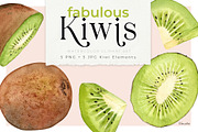Watercolor KIWI Fruit Clipart PNGs, an Illustration by Kamides (Thumbnail 1 of 4)