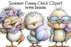 Summer Funny Chick Clipart, an Illustration by Daily.Designs
