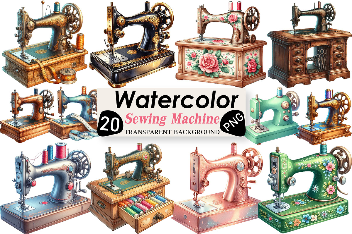Vintage Sewing Machine Clipart, an Illustration by Black Bird Studio (Photo 1 of 4)