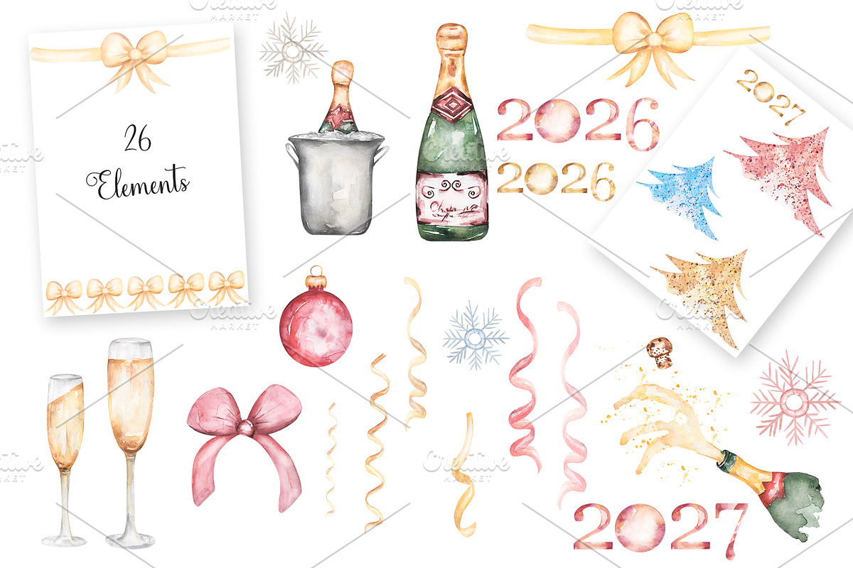 Watercolor Celebratory Icons Set, a Decorative Illustration by MayaNavits (Photo 3 of 6)